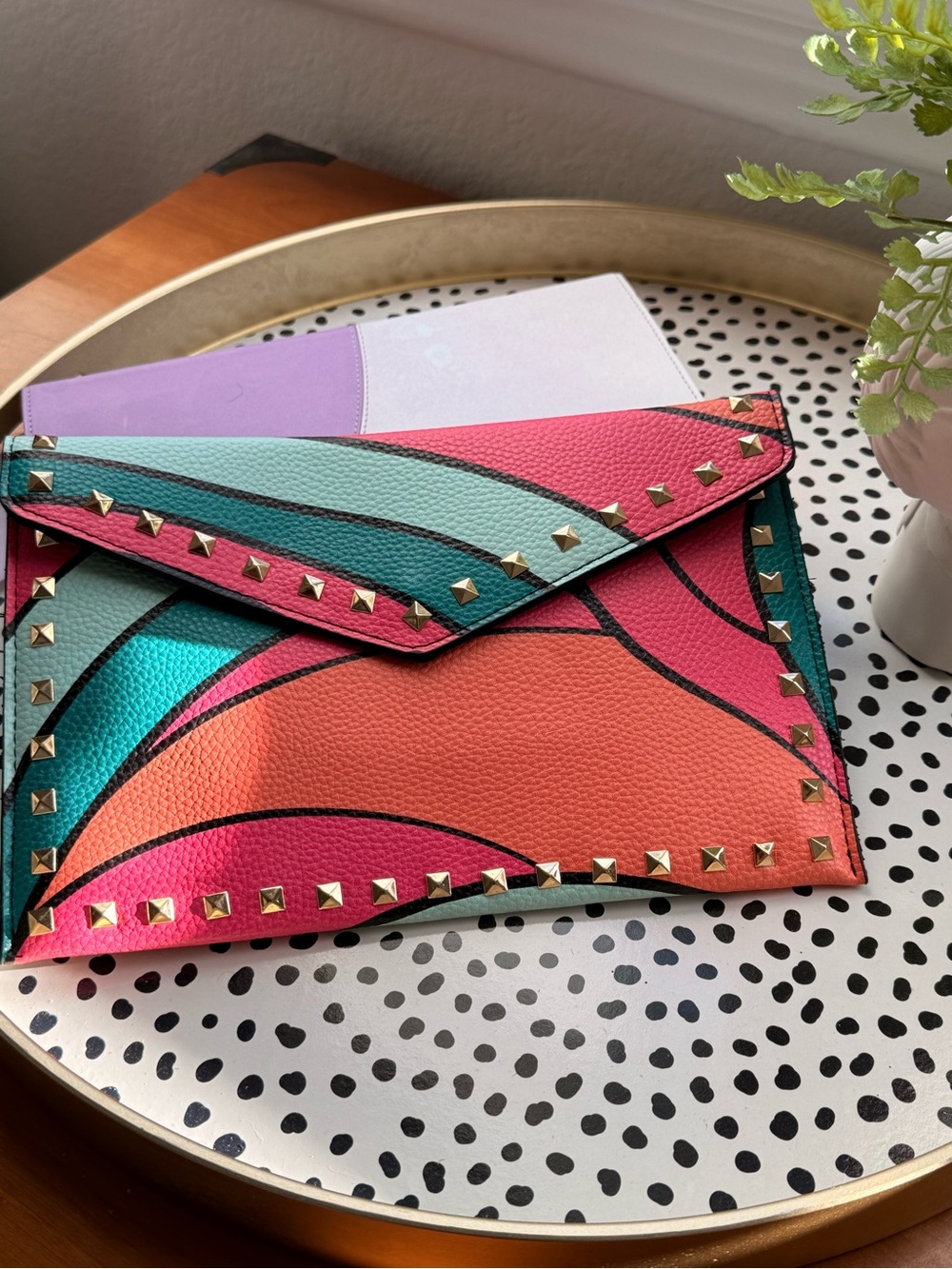 G by Giuliana Multicolor Studded Envelope Clutch - Coral, Pink, Teal, Purple
